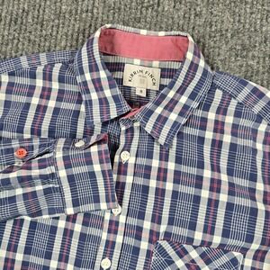 Kirrin Finch Shirt Mens Medium Blue Plaid‎ Long Sleeve Button Up Cotton Pocket